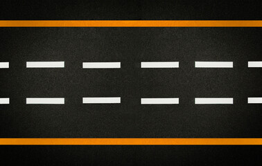bird's eye view of highway asphalt with yellow border stripes