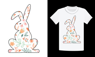 Floral Bunny  Easter T-Shirt Design