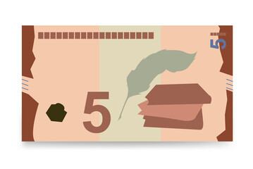 Azerbaijan Manat Vector Illustration. Azerbaijani money set bundle banknotes. Paper money 5 AZN. Flat style. Isolated on white background. Simple minimal design.