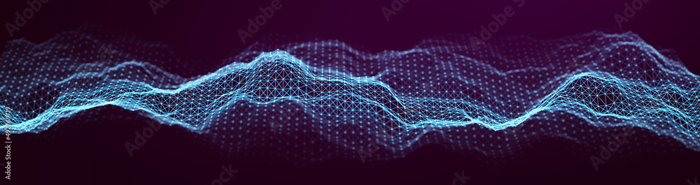 Wall mural technology background vector illustration. digital blue web banner. sound waves and motion waves.