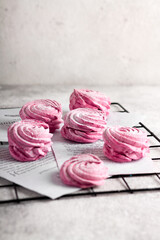 pink rose marshmallows on the white background 