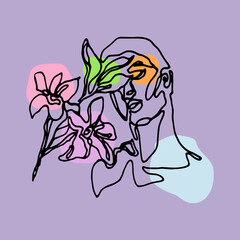Female illustration with lilac background
