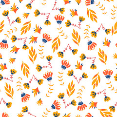 Cute Yellow Summer Botanicals Vector Seamless Pattern