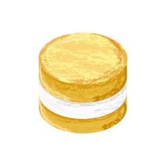 Hand-drawn macaron, yellow, and white chalk on the white background.