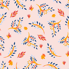 Decorative Yellow Branches and Leaves Vector Seamless Pattern