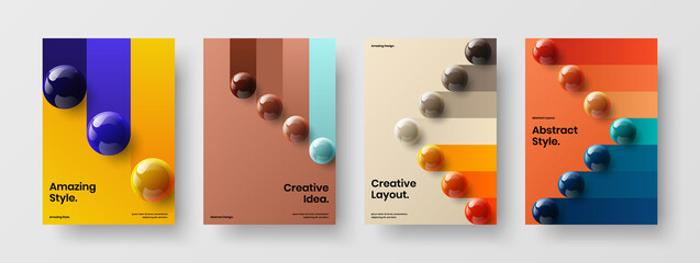 Abstract pamphlet vector design layout bundle. Isolated 3D spheres corporate cover template collection.