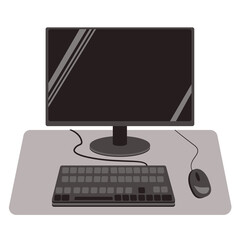 Computer monitor,keyboard,mouse on the table,isolated on a white background. Vector illustration of the workplace.