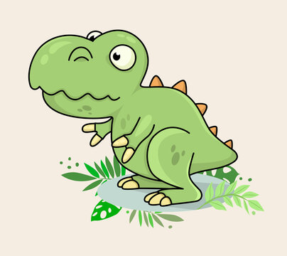 Little funny cute chibi dinosaur. Tyrannosaurus mascot. Character, Suitable for Children Product, Print, Logo, Game Asset, And Other Children Related Occasion.