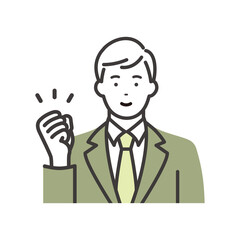 スーツを着た若いビジネスマンのガッツポーズ