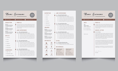 Resume Layout with Cover Letter, Modern Resume Template Kit Vector  Design Simple Elegant Style