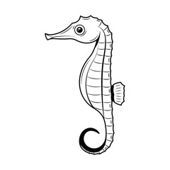Abstract Black Simple Line Seahorse Doodle Outline Element Vector Design Style Sketch Isolated On White Background Illustration Nature WIldlife