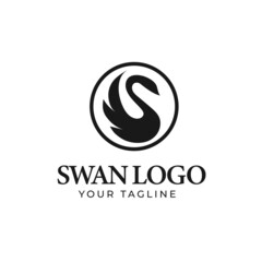 Simple illustration logo of a swan in a circle vector design
