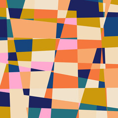 Modern vector abstract  geometric multi- colored background with triangles, rectangles and squares . Pastel colored simple shapes graphic pattern. Abstract mosaic artwork.