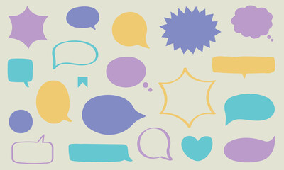 Blank Colorful Speech Bubbles Set with Different Shape Cartoon chat boxes isolated on white background. For stickers. clipart, labels, sale banners