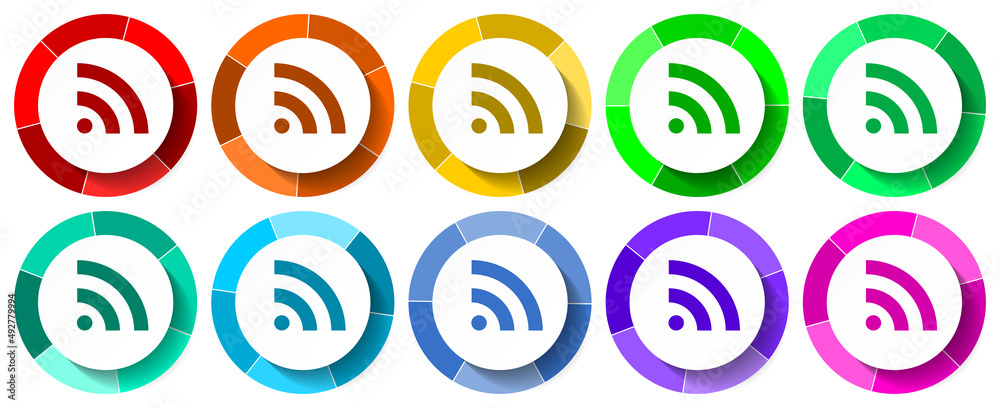 Fototapete Mobile icon set, wireless flat design vector illustration in 10 colors options for mobile applications and webdesign
