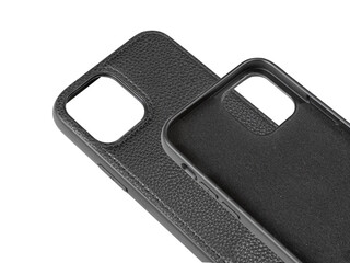Black leather case for iphone isolated on white background