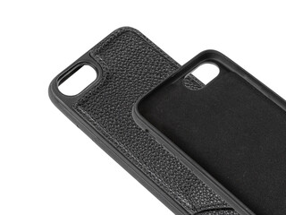 Black leather case for iphone isolated on white background