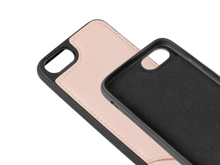 Pink leather case for iphone isolated on white background