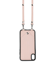 Fototapeta premium Pink leather case for iphone isolated on white background