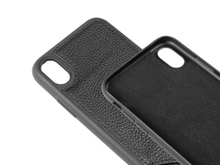 Black leather case for iphone isolated on white background