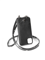 Black leather case for iphone isolated on white background