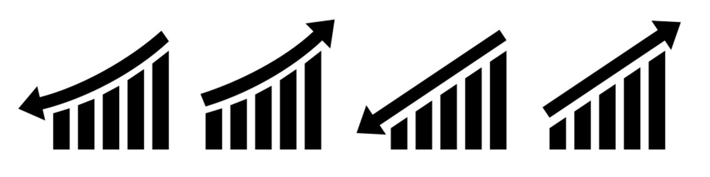 Graph icons. Graph with arrow going up or down. Isolated. Vector
