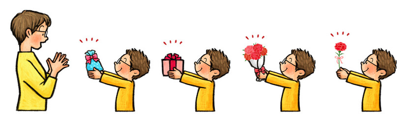 母の日　お母さんにプレゼントをする子供のバリエーション