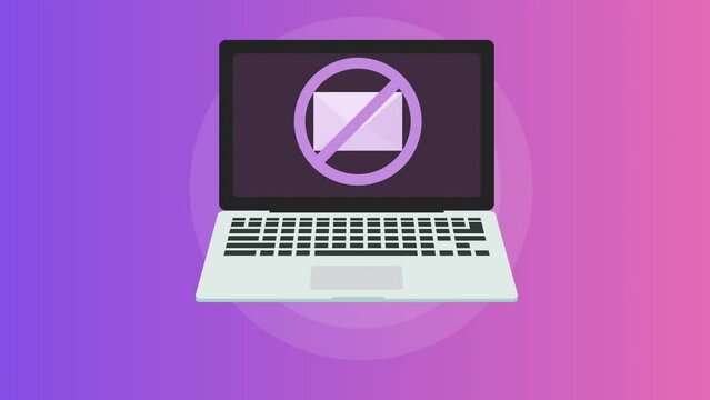 stop email icon on laptop screen animation concept.4k motion animation