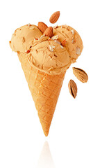 Almond ice cream isolated on white with clipping path