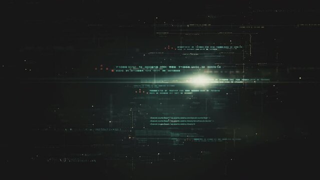Futuristic cryptocurrency blockchain Matrix simulation of cryptographic hash mining concept, performing analytic computational. Loop Head Up Display background