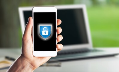 Phone lock to protect from cyber scam, online data or identity theft. Encrypted privacy in email.