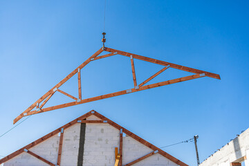 New under construction roof beams the construction site