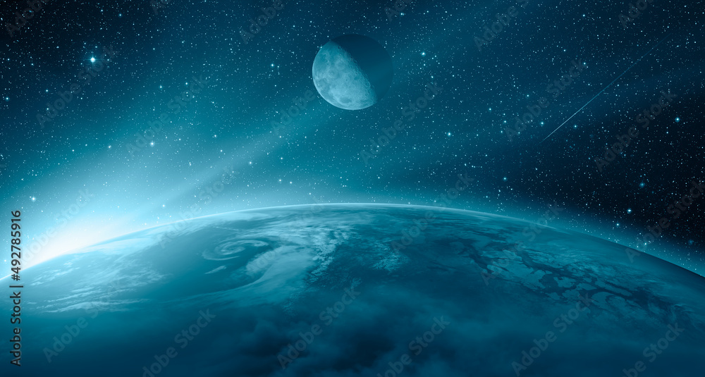 Aufkleber planet earth with a spectacular sunset with half moon