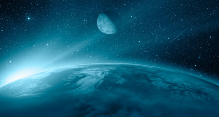 Obraz na płótnie Canvas Planet Earth with a spectacular sunset with half moon