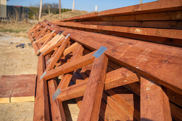 New under construction roof beams the construction site