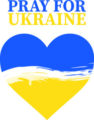 Pray for Ukraine inscription, Patriotic Ukraine heart flag shape vector icon. Ukrainian country symbols in blue yellow ua national colors on white background. vector illustration