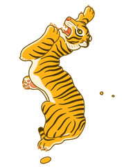 A map of the Korean Peninsula in the shape of a tiger. Vector line art illustration.