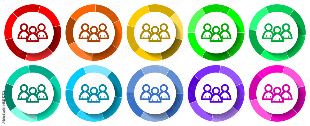 Poster people icon set, group flat design vector illustration in 10 colors options for mobile applications 
