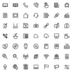 Media and communication line icons set