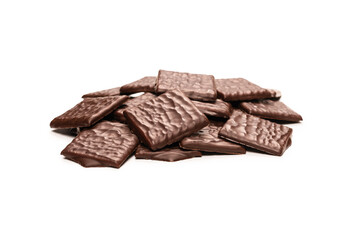 Dark chocolate candies isolated on white background.