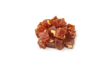Turkish traditional delight with nuts isolated on white background.