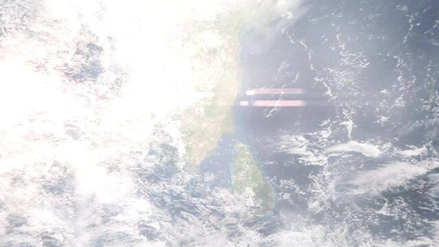 Earth zoom in from outer space to city. Zooming on Thanjavur, Tamil Nadu, India. The animation continues by zoom out through clouds and atmosphere into space. Images from NASA