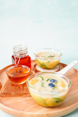 Cantaloupe in coconut milk, Thai dessert, fresh honey
