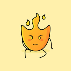 cute fire cartoon with intimidation expression and sit down. suitable for logos, icons, symbols or mascots