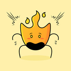 cute fire cartoon with shocked expression. mouth open and bulging eyes. yellow and orange. suitable for logos, icons, symbols or mascots