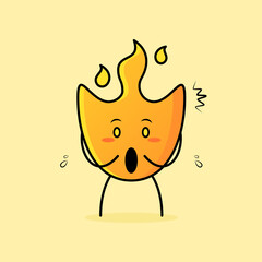 cute fire cartoon with surprised expression and mouth open. yellow and orange. suitable for logos, icons, symbols or mascots