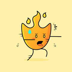 cute fire cartoon with afraid expression and run. suitable for logos, icons, symbols or mascots