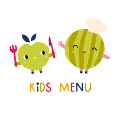 Cute apple and watermelon characters for the kids menu
