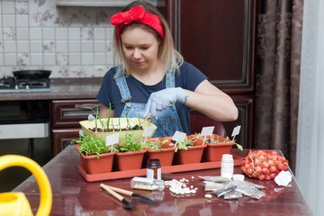 Portrait of a 30-year-old girl in a denim jumpsuit
