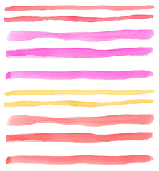 水彩の線　暖色　赤とピンクと黄色